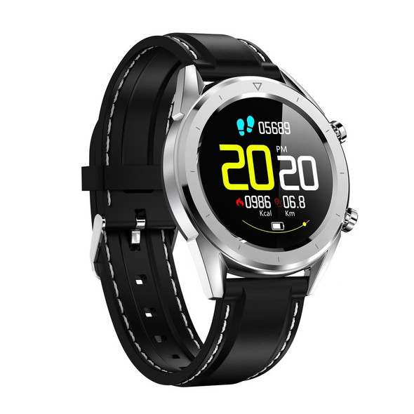 DT28 1.54inch IP68 Waterproof Silicone Strap Smartwatch Bluetooth 4.2, Support Incoming Call Reminder / Blood Pressure Monitoring / Watch Payment(Black Silver)