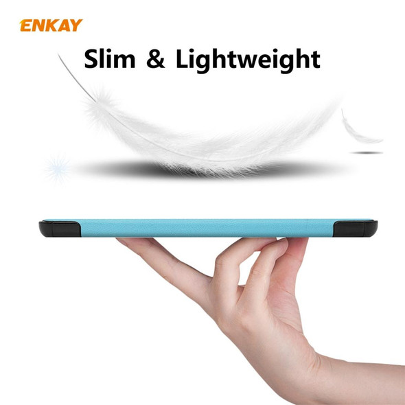 ENKAY ENK-8009 - Samsung Galaxy Tab A7 10.4 2020 T500 / T505 PU Leatherette + Plastic Smart Case with Three-folding Holder(Light Blue)