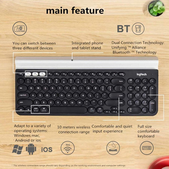 Logitech K780 Multi-device Bluetooth + Unifying Dual Mode Wireless Keyboard with Stand (Black)