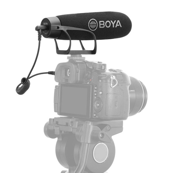 BOYA BY-BM2021 Shotgun Super-Cardioid Condenser Broadcast Microphone with Windshield for Canon / Nikon / Sony DSLR Cameras, Smartphones (Black)