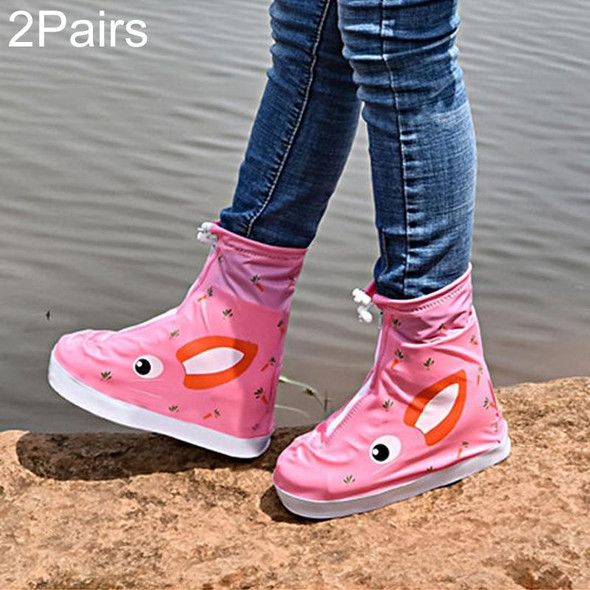 2 Pairs 905-A Children Rainy Day Cartoon Pattern Waterproof Shoe Cover(Pink Rabbit L)