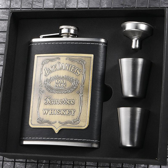 Portable Stainless Steel Hip Flask Set With Wine Glass Funnel, Style: 8OZ Old Jack Patch Core