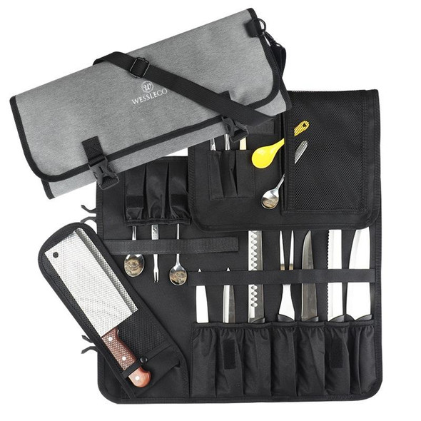 WESSLECO Chef Knife Tool Storage Bag Oxford Cloth Knife Bag(Gray)