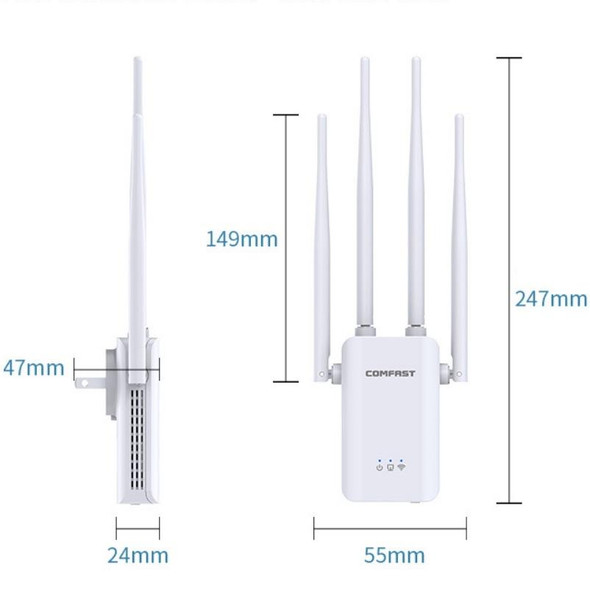 Comfast CF-WR304S 300M 4 Antenna Wireless Repeater High-Power Through-Wall WIFI Signal Amplifier, Specification:UK Plug