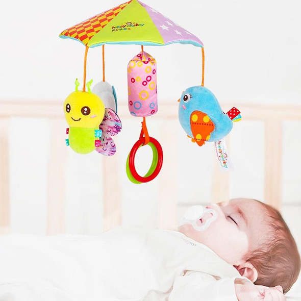 Happy Monkey H168114-2 Umbrella Design Baby Bed Bell Music Rotating Baby Toy Stroller Pendant(Frog Duck Sun Flower)