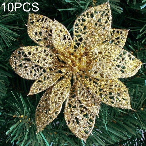 10 PCS 15cm Simulation Hollow Artificial Flower Children Birthday Party Decoration New Year Christmas Decor(Gold)