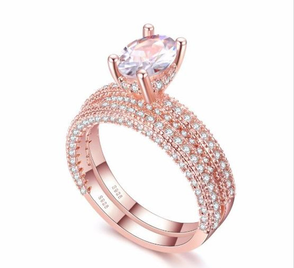 Double Row - Women Fashion Cubic Zirconia Wedding Engagement ring, Ring Size:7(Egg Shape Rose Gold)