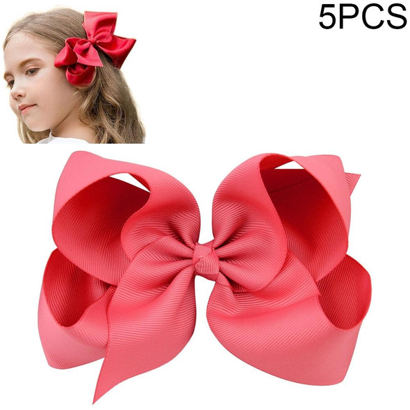 5 PCS 6 Inch Colorful Kids Girls Big Solid Ribbon Hair Bow Clips(15)