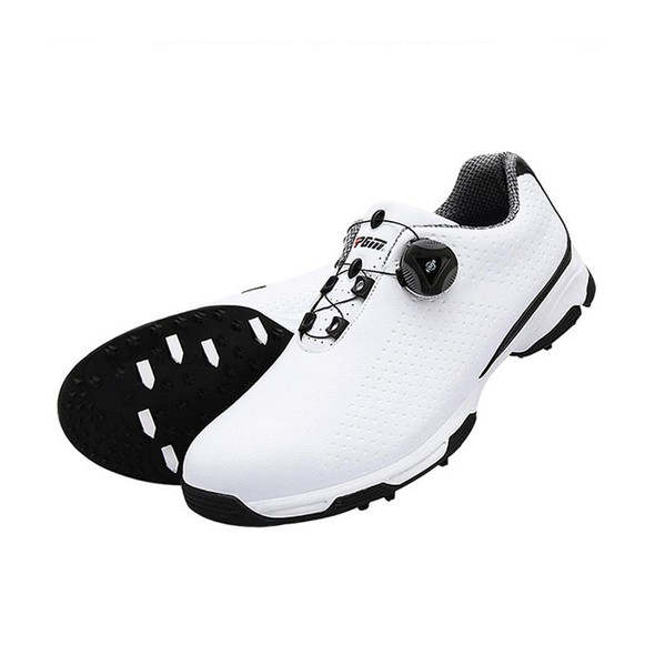 PGM Golf Breathable Rotating Buckle Sneakers Outdoor Sport Shoes for Men(Color:White Black Size:42)