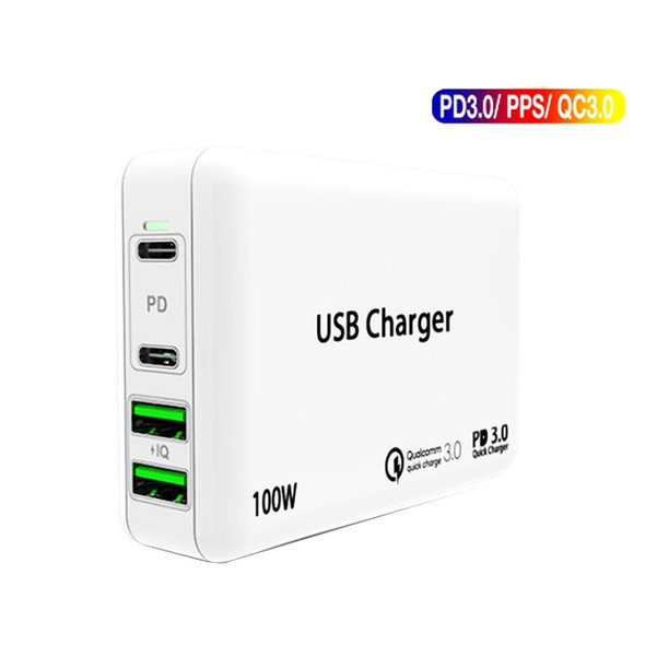 PD 65W Dual USB-C / Type-C + Dual USB 4-port Charger with Power Cable for Apple / Huawei / Samsung Laptop UK Plug