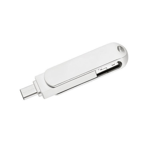 256GB USB 3.0 + 8 Pin + USB-C / Type-C 3 in 1 Phone Computer Rotatable Metal U-Disk