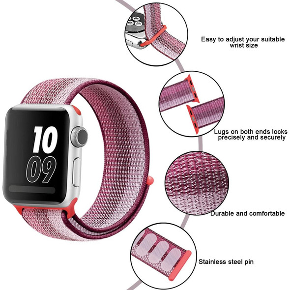 Apple Watch Series 7 45mm / 6 & SE & 5 & 4 44mm / 3 & 2 & 1 42mm Nylon Loop Watch Band(Berry Color)