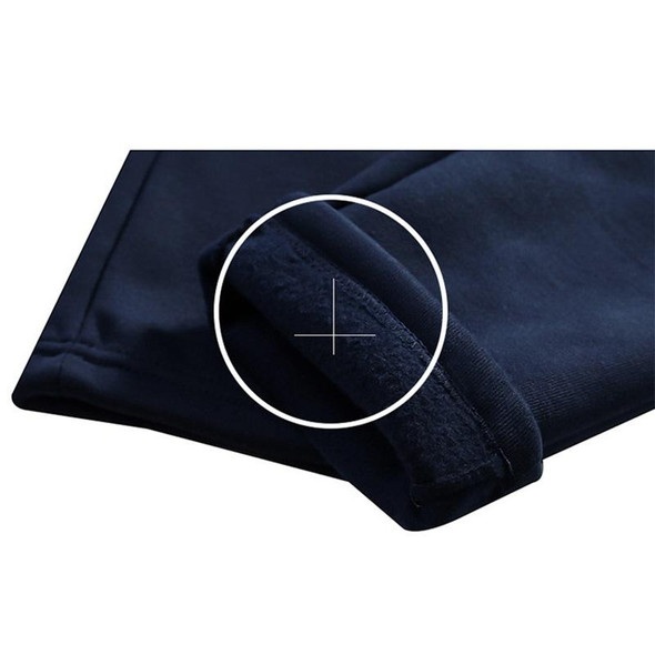 2 in 1 Winter Letter Pattern Plus Velvet Thick Hooded Jacket + Trousers Casual Sports Set for Men (Color:Dark Blue Size:M)