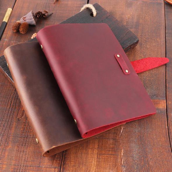A5 Cowhide Retro Loose-Leaf Notebook Diary Office Business Simple Notepad Crazy Horse Leatherette Handbook(Wine Red)