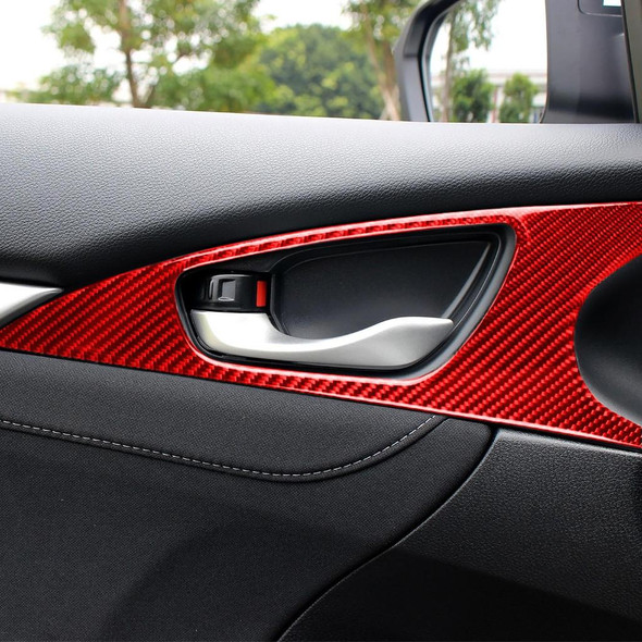 Car Carbon Fiber Door Handle Door Wrist Panel Decorative Sticker for Honda Tenth Generation Civic 2016-2019, Left and Right Drive Universal (Red)