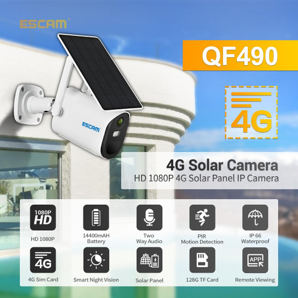 ESCAM QF490 HD 1080P 4G Solar Panel IP Camera, Southeast Asia Version