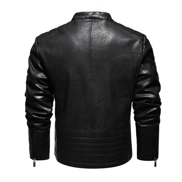 Autumn and Winter Letters Embroidery Pattern Tight-fitting Motorcycle Leatherette Jacket for Men (Color:Dark Blue Size:M)
