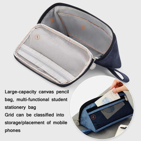 ANGOO Large-Capacity Canvas Pencil Bag Multi-Functional Student Stationery Bag(Light Gray)