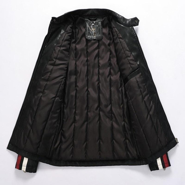 Autumn and Winter Letters Embroidery Pattern Tight-fitting Motorcycle Leatherette Jacket for Men (Color:Red Size:L)