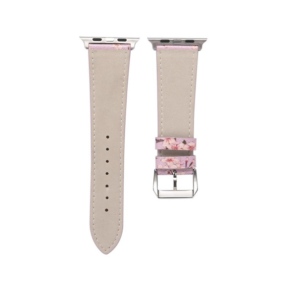 Fashion Plum Blossom Pattern Genuine Leatherette Wrist Watch Band for Apple Watch Series 3 & 2 & 1 42mm(Purple)