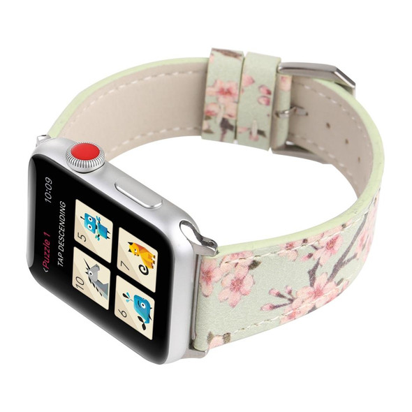 Fashion Plum Blossom Pattern Genuine Leatherette Wrist Watch Band for Apple Watch Series 3 & 2 & 1 42mm