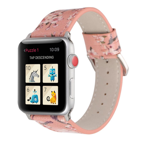 Fashion Plum Blossom Pattern Genuine Leatherette Wrist Watch Band for Apple Watch Series 3 & 2 & 1 42mm(Pink)