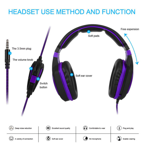 Anivia AH28 3.5mm Stereo Sound Wired Gaming Headset with Microphone(Black Purple)