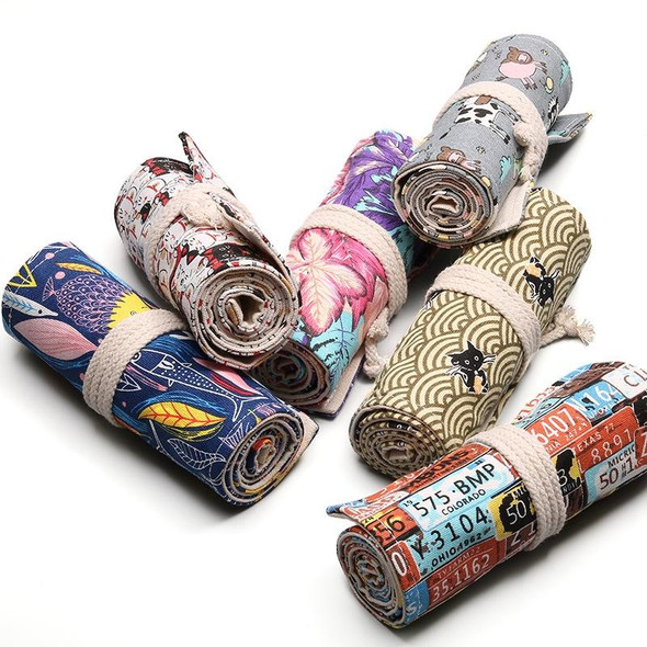 72 Holes Handmade Canvas Pen Curtain Large-Capacity Pencil Case - Boys And Girls Color Pencil Sketch Stationery Box(Elephant)