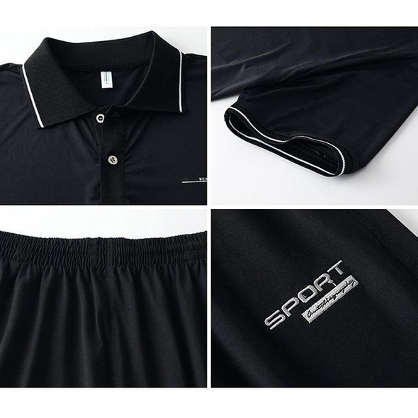 2 in 1 Middle-aged and Elderly Men Summer Short-sleeved T-shirt + Shorts Casual Sports Suit (Color:Black Size:XXXL)