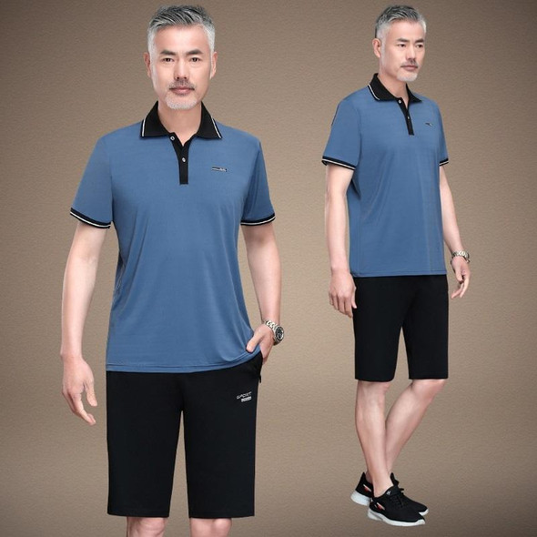 2 in 1 Middle-aged and Elderly Men Summer Short-sleeved T-shirt + Shorts Casual Sports Suit (Color:Fog Blue Size:XXXL)