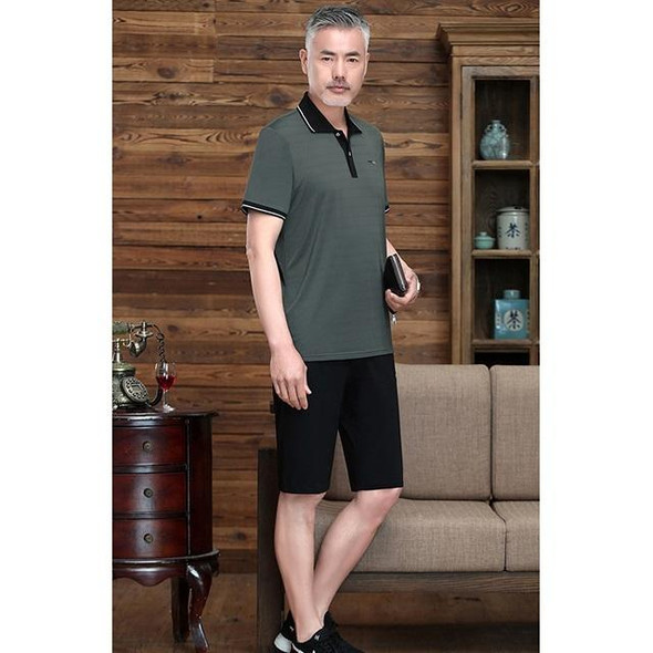 2 in 1 Middle-aged and Elderly Men Summer Short-sleeved T-shirt + Shorts Casual Sports Suit (Color:Army Green Size:XXXXL)