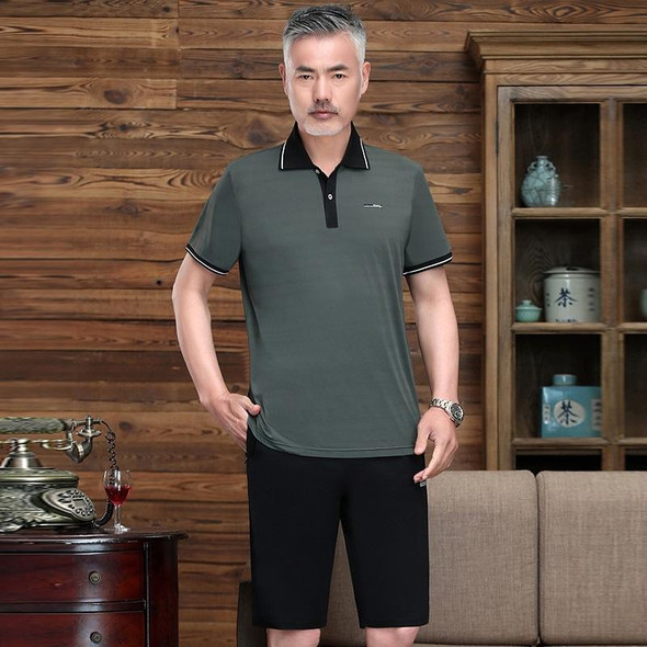 2 in 1 Middle-aged and Elderly Men Summer Short-sleeved T-shirt + Shorts Casual Sports Suit (Color:Army Green Size:XXXL)