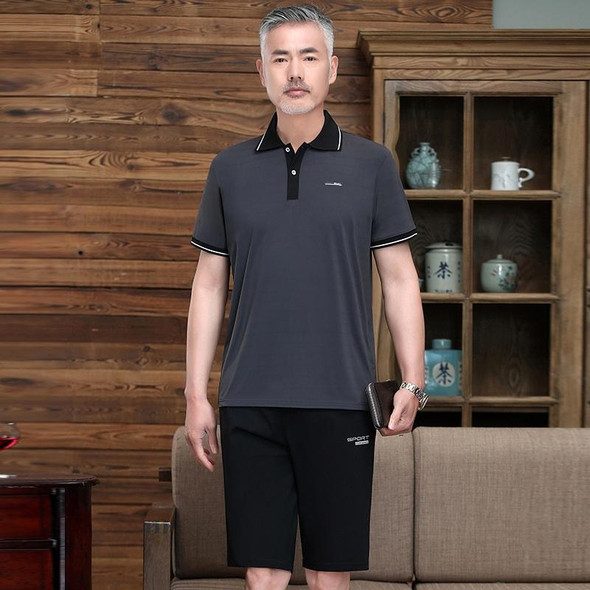 2 in 1 Middle-aged and Elderly Men Summer Short-sleeved T-shirt + Shorts Casual Sports Suit (Color:Dark Grey Size:XXXXL)