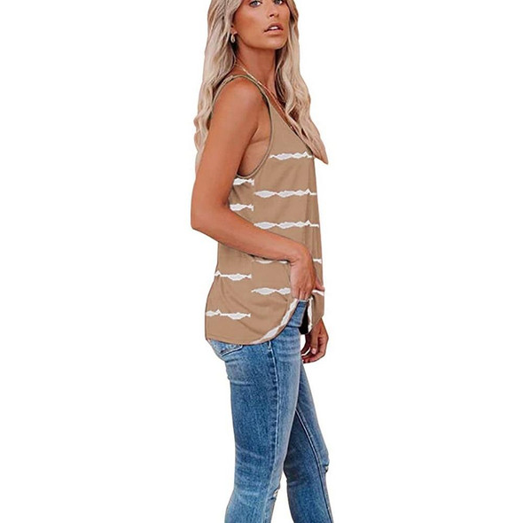 V-neck Striped Sleeveless T-Shirt Camisole for Ladies (Color:Khaki Size:S)