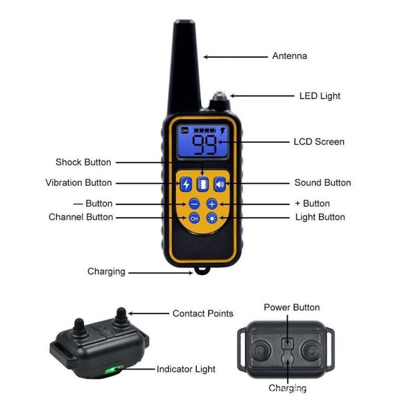 880-2 800 Yards Rechargeable Remote Control Collar Dog Training Device Anti Barking Device(Black Black)