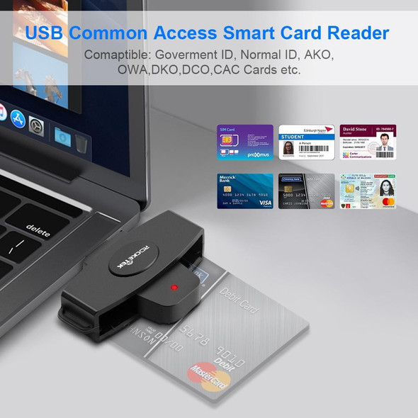 Rocketek CSCR3 Smart CAC Card Reader Type-c Bank Tax Declaration SIM Card/IC Card ID Card Reader(Black)
