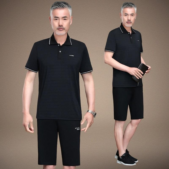2 in 1 Middle-aged and Elderly Men Summer Short-sleeved T-shirt + Shorts Casual Sports Suit (Color:Black Size:XXXXXL)