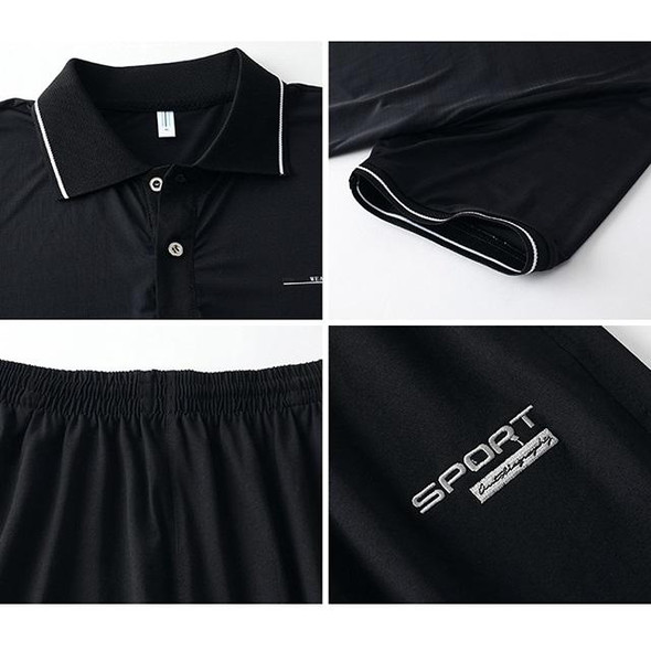 2 in 1 Middle-aged and Elderly Men Summer Short-sleeved T-shirt + Shorts Casual Sports Suit (Color:Black Size:XXXXXL)