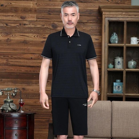 2 in 1 Middle-aged and Elderly Men Summer Short-sleeved T-shirt + Shorts Casual Sports Suit (Color:Black Size:XXXXL)