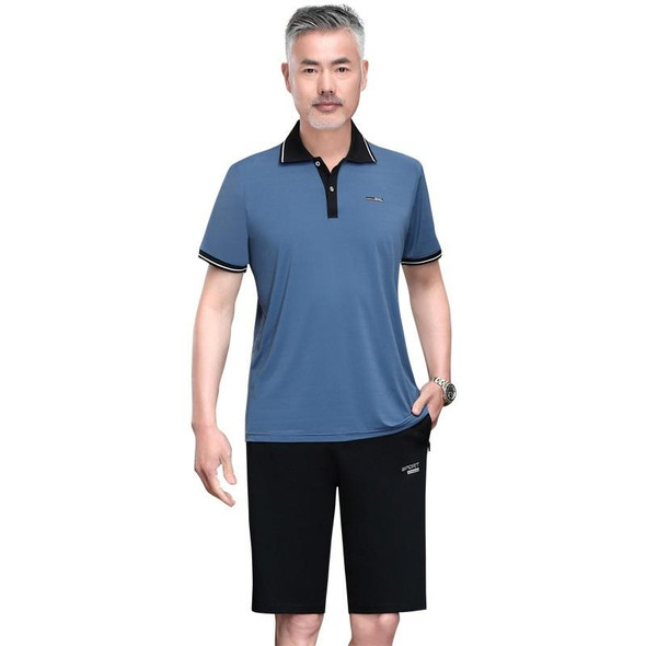 2 in 1 Middle-aged and Elderly Men Summer Short-sleeved T-shirt + Shorts Casual Sports Suit (Color:Fog Blue Size:XXXXXL)