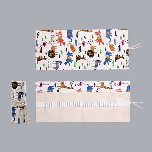 2 PCS 48 Holes Handmade Canvas Pen Curtain Large-Capacity Pencil Case - Boys And Girls Color Pencil Sketch Stationery Box(Zoo)