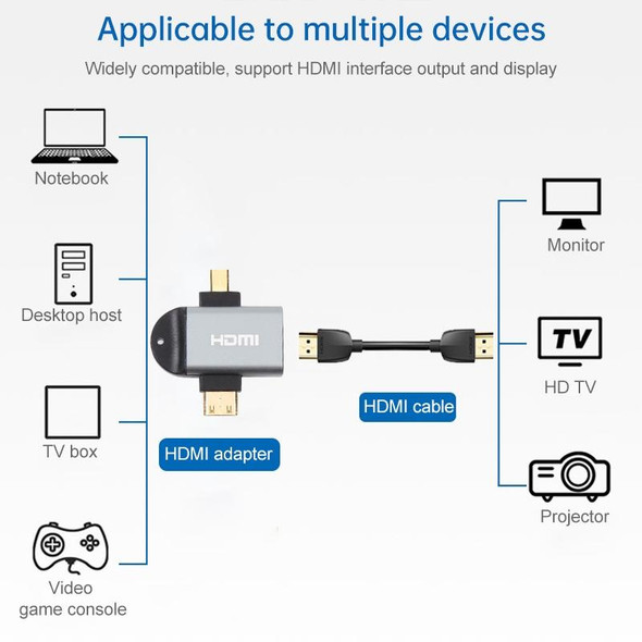 2 in 1 Mini HDMI Male + Micro HDMI Male to HDMI Female Gold-plated Head Adapter