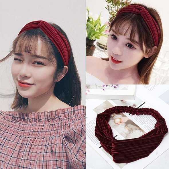 2 PCS Fashion Velvet Wide Cross Knot Headbands Women Elastic Hair Bands(Pink)