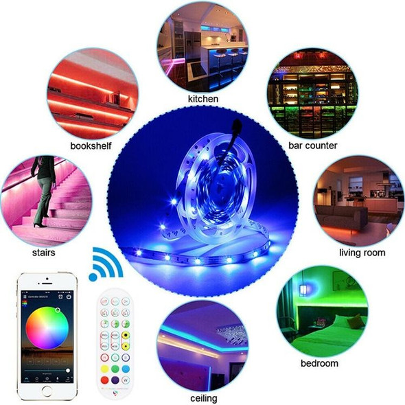 10M 300 LEDs Bluetooth Suit Smart Music Sound Control Light Strip Waterproof 5050 RGB Colorful Atmosphere LED Light Strip With 24-Keys Remote Control(UK Plug)