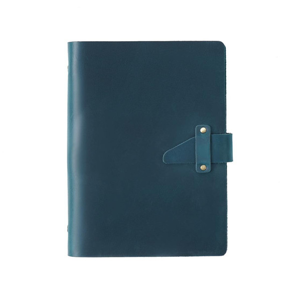 A5 Cowhide Retro Loose-Leaf Notebook Diary Office Business Simple Notepad Crazy Horse Leatherette Handbook(Blue)