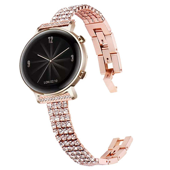 20mm Universal Four-Row Diamond Metal Watch Band(Rose Gold)