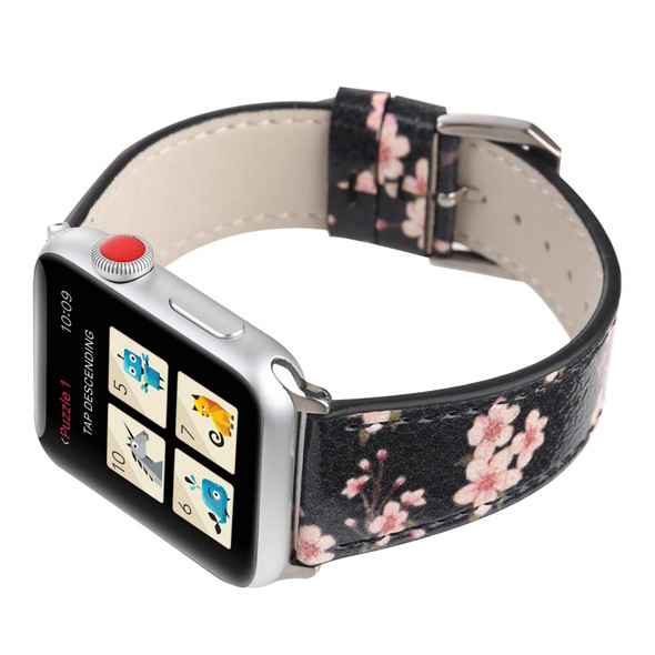 Fashion Plum Blossom Pattern Genuine Leatherette Wrist Watch Band for Apple Watch Series 3 & 2 & 1 42mm(Black)