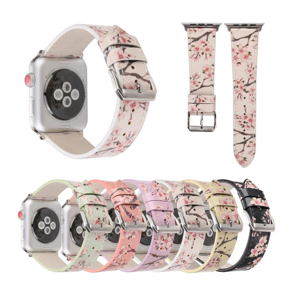 Fashion Plum Blossom Pattern Genuine Leatherette Wrist Watch Band for Apple Watch Series 3 & 2 & 1 42mm(Black)