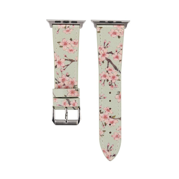 Fashion Plum Blossom Pattern Genuine Leatherette Wrist Watch Band for Apple Watch Series 3 & 2 & 1 38mm