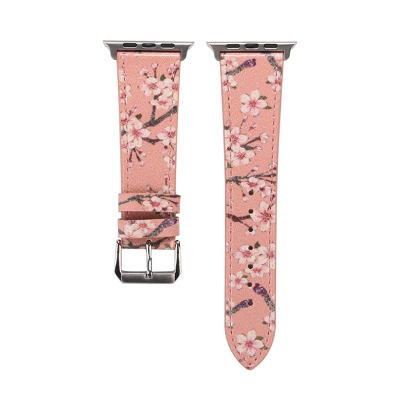 Fashion Plum Blossom Pattern Genuine Leatherette Wrist Watch Band for Apple Watch Series 3 & 2 & 1 38mm(Pink)